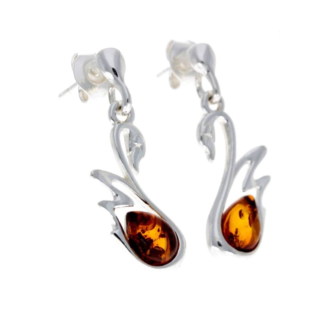 925 Sterling Silver & Baltic Amber Swan Stud Earrings GL149