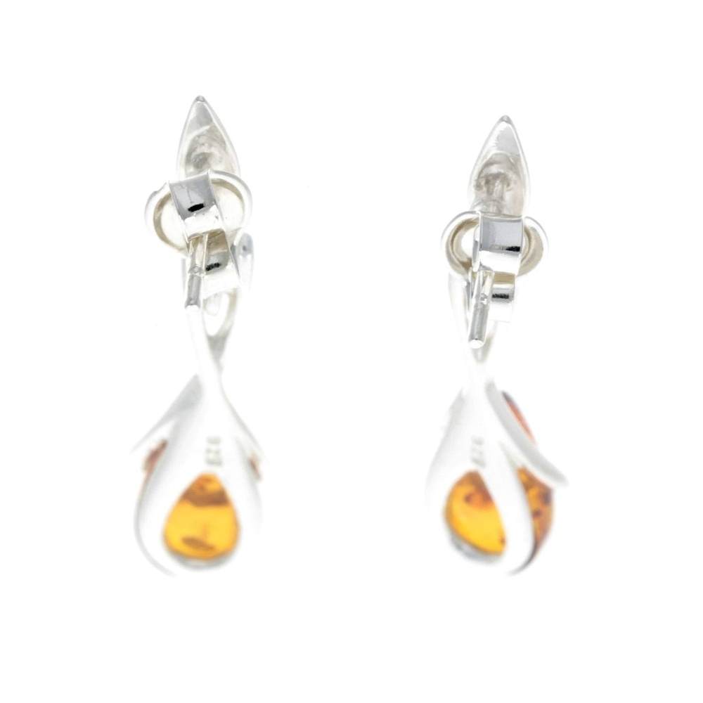 925 Sterling Silver with Amber Modern Drop Earrings - GL151