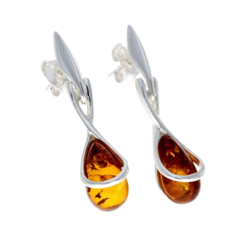925 Sterling Silver with Amber Modern Drop Earrings - GL151