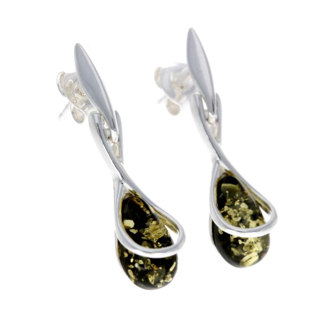 925 Sterling Silver with Amber Modern Drop Earrings - GL151