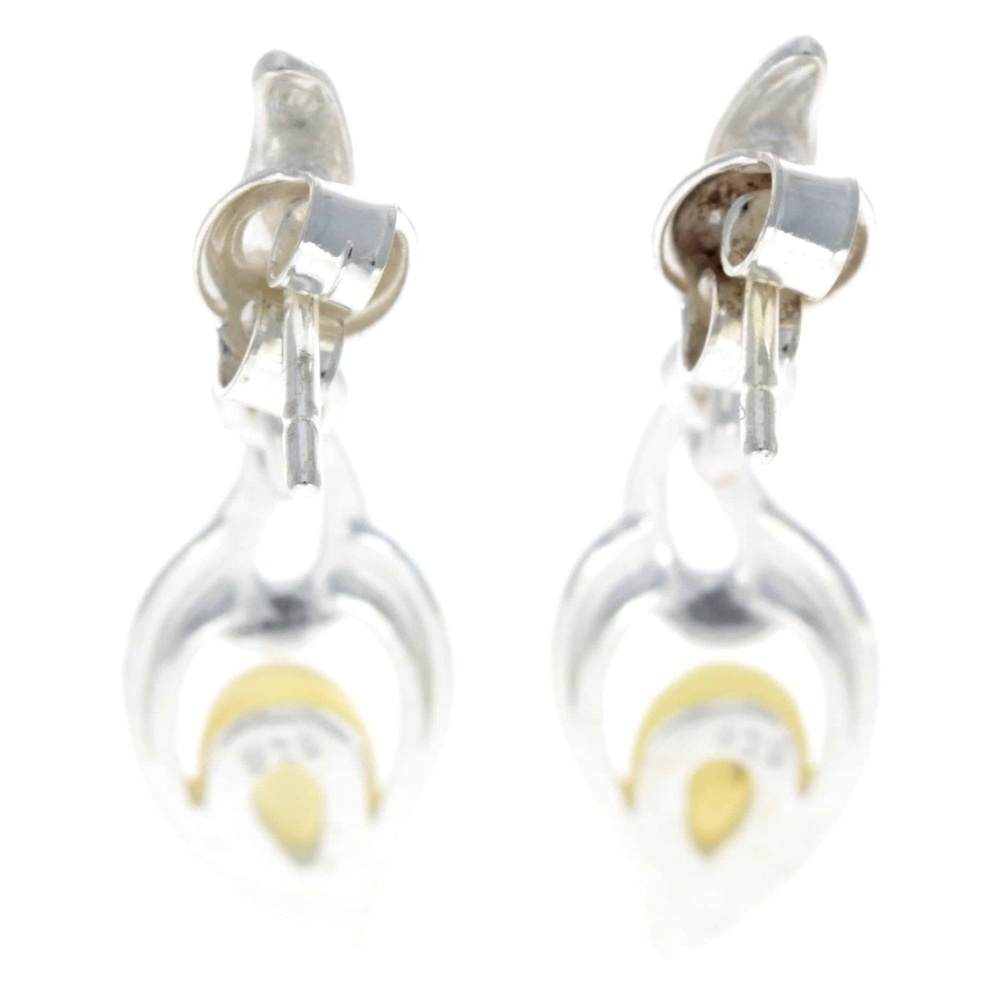 925 Sterling Silver & Genuine Baltic Amber Modern Drop Earrings - GL152