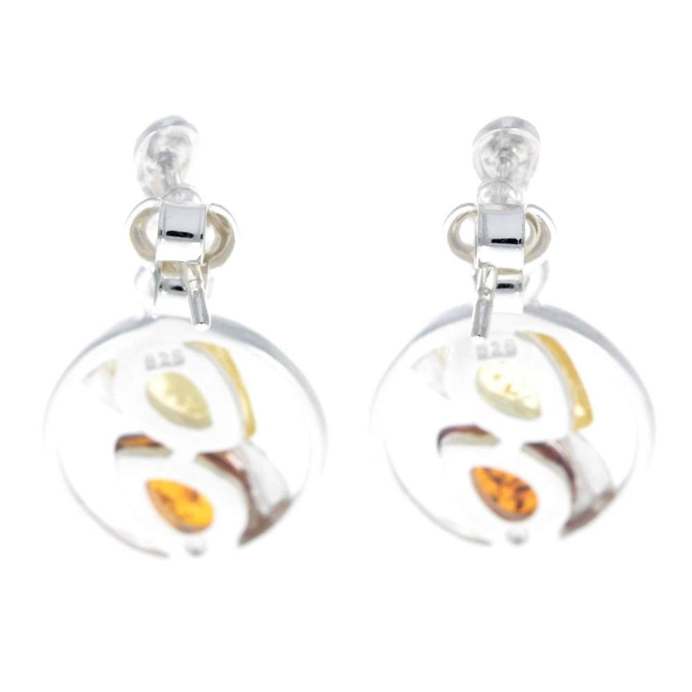 925 Sterling Silver & Genuine Baltic Amber Modern Drop Earrings - GL153