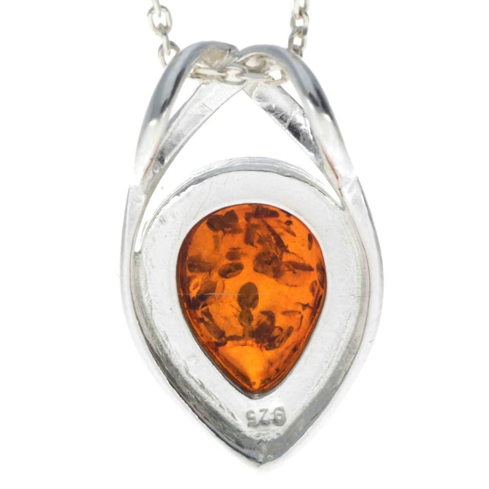 925 Sterling Silver & Genuine Baltic Amber Classic Teardrop Celtic Pendant - GL2004