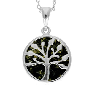 925 Sterling Silver & Genuine Baltic Amber Tree of Life Pendant - GL2031