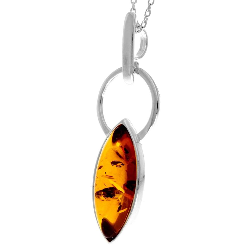 925 Sterling Silver & Genuine Baltic Amber Modern Pendant - GL2042
