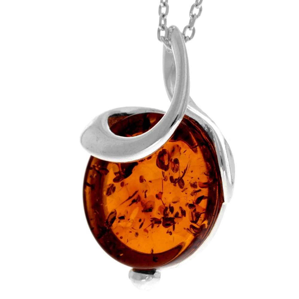925 Sterling Silver & Genuine Baltic Amber Modern Pendant - GL2043
