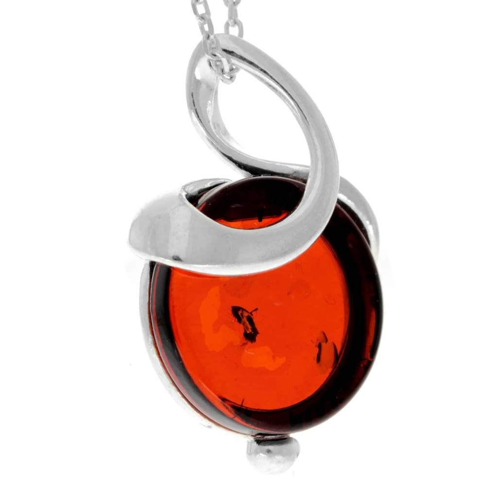 925 Sterling Silver & Genuine Baltic Amber Modern Pendant - GL2043