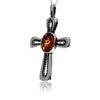 925 Steling Silver & Genuine Baltic Amber Celtic Cross Pendant - GL2051