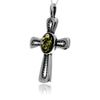 925 Steling Silver & Genuine Baltic Amber Celtic Cross Pendant - GL2051