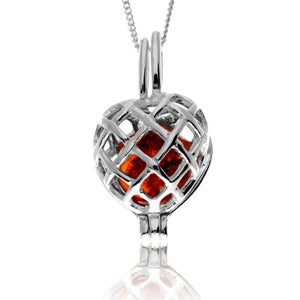 925 Steling Silver & Genuine Baltic Amber Locked in the Heart Amber Ball Pendant - GL2055