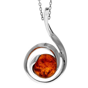 925 Sterling Silver & Genuine Baltic Amber Modern Drop Pendant GL223