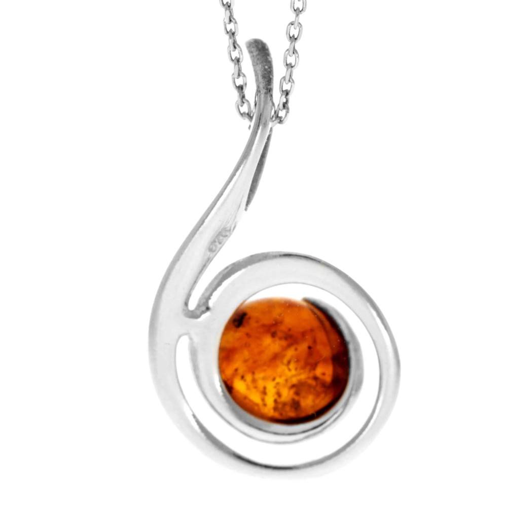 925 Sterling Silver & Genuine Baltic Amber Modern Drop Pendant GL223