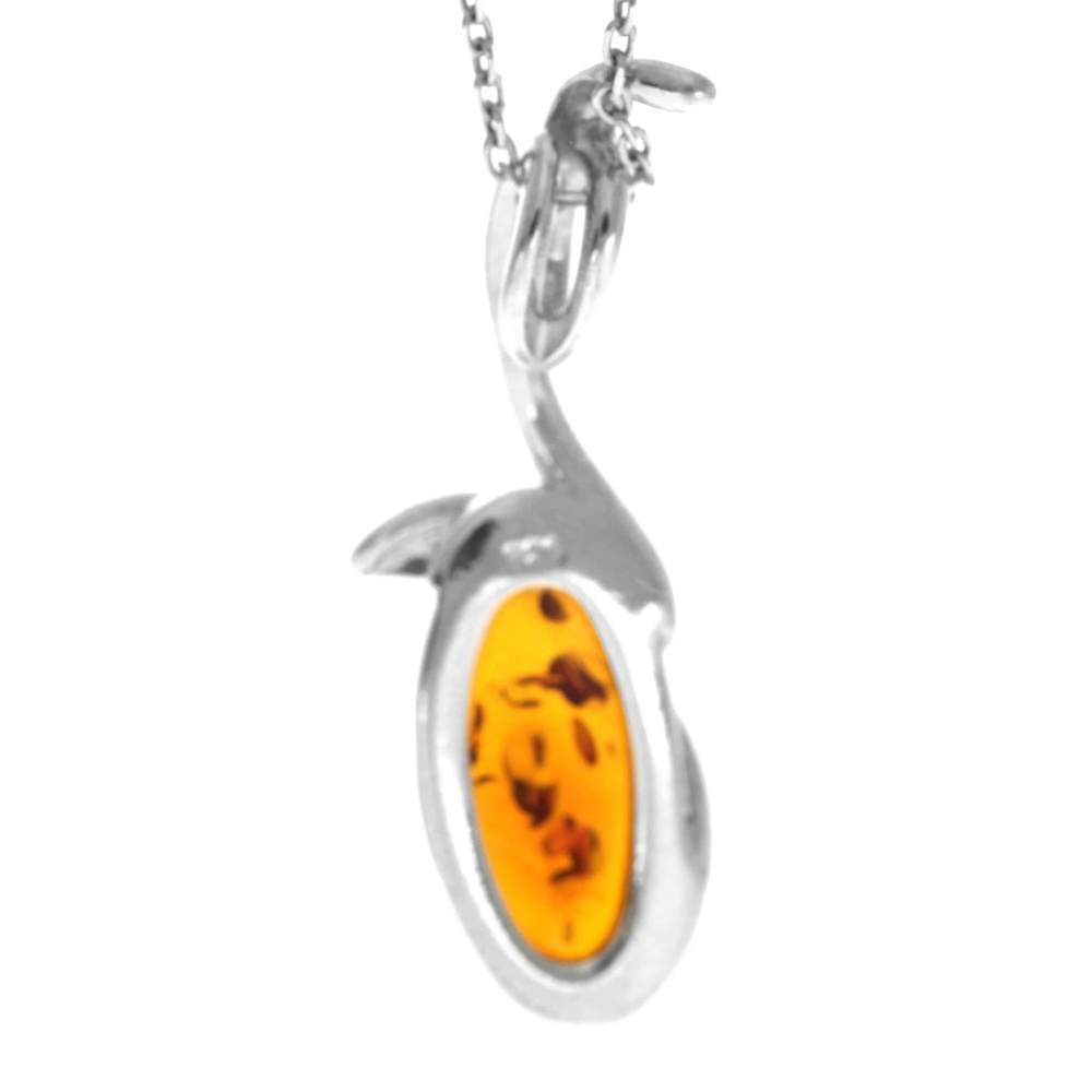 925 Sterling Silver & Genuine Baltic Amber Modern Oval Pendant - GL226