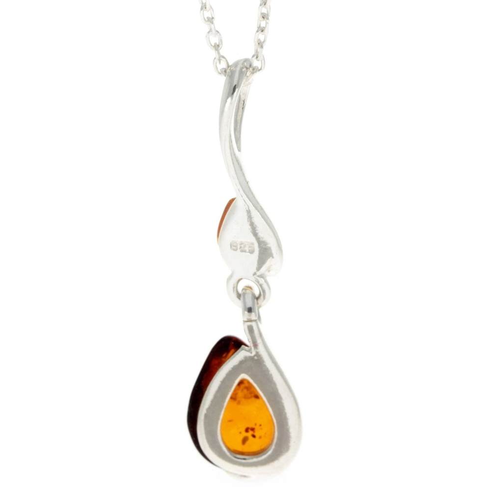 925 Sterling Silver & Genuine Baltic Amber Modern Pendant - GL240