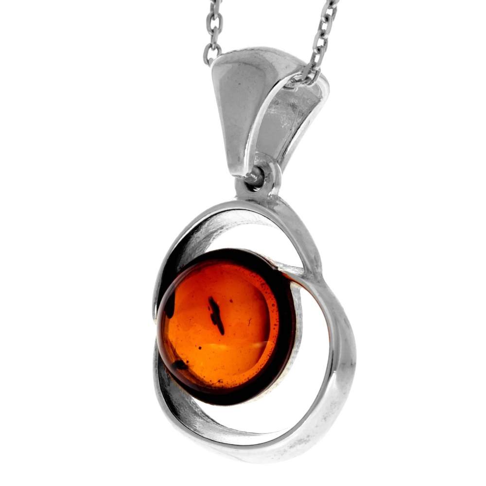 925 Sterling Silver & Genuine Baltic Amber Classic Modern Pendant - GL254