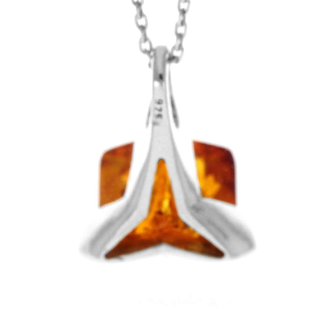 925 Sterling Silver & Genuine Baltic Amber Classic Modern Square Pendant - GL261