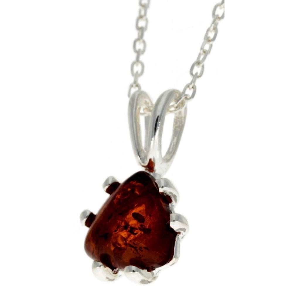 925 Sterling Silver & Genuine Baltic Amber Triangle Modern Pendant - GL284