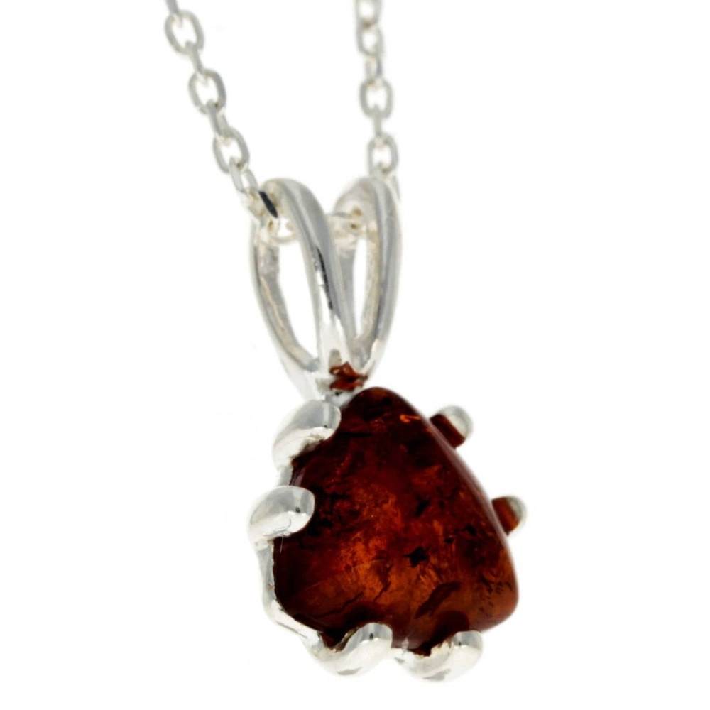 925 Sterling Silver & Genuine Baltic Amber Triangle Modern Pendant - GL284