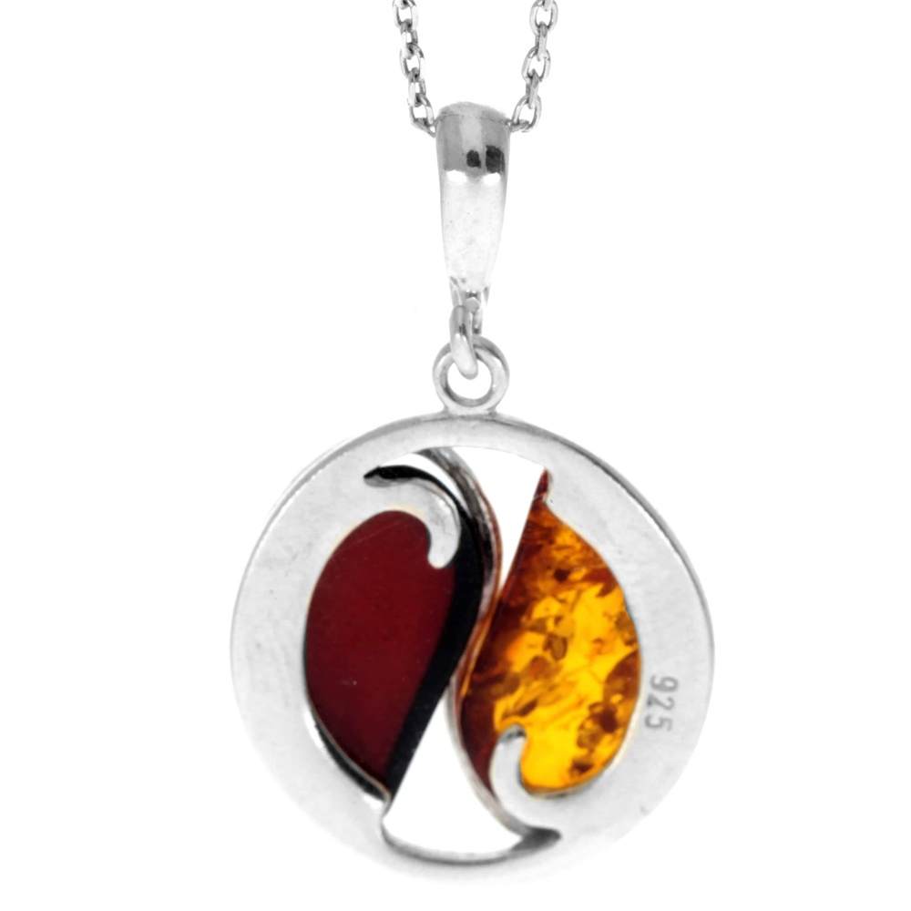 925 Sterling Silver & Genuine Baltic Amber Yin Yang Powerful Pendant - GL297A