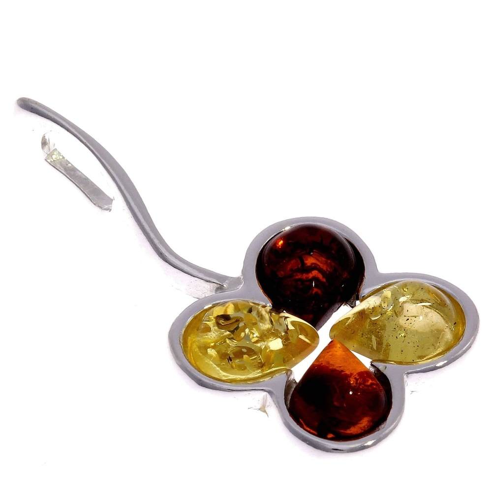 925 Sterling Silver & Genuine Baltic Amber Modern Pendant - GL313