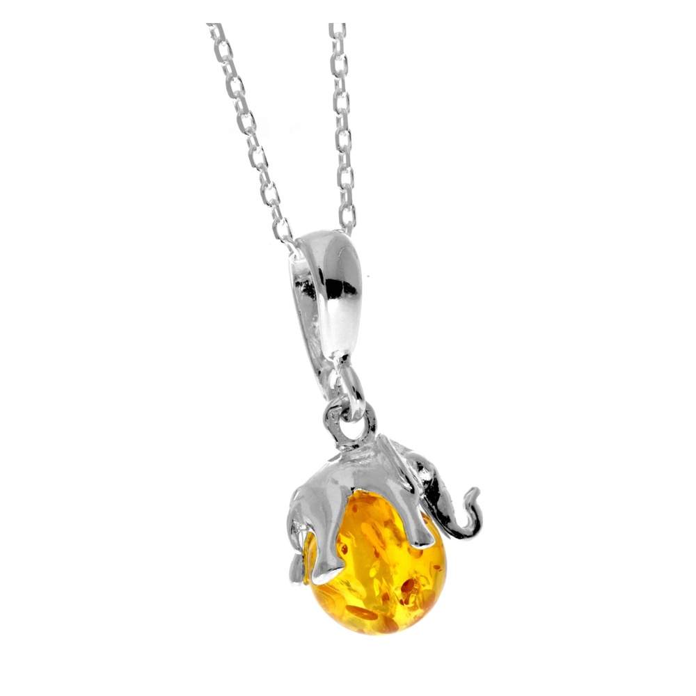 925 Sterling Silver Lucky Elephant sitting on Amber Ball - GL354
