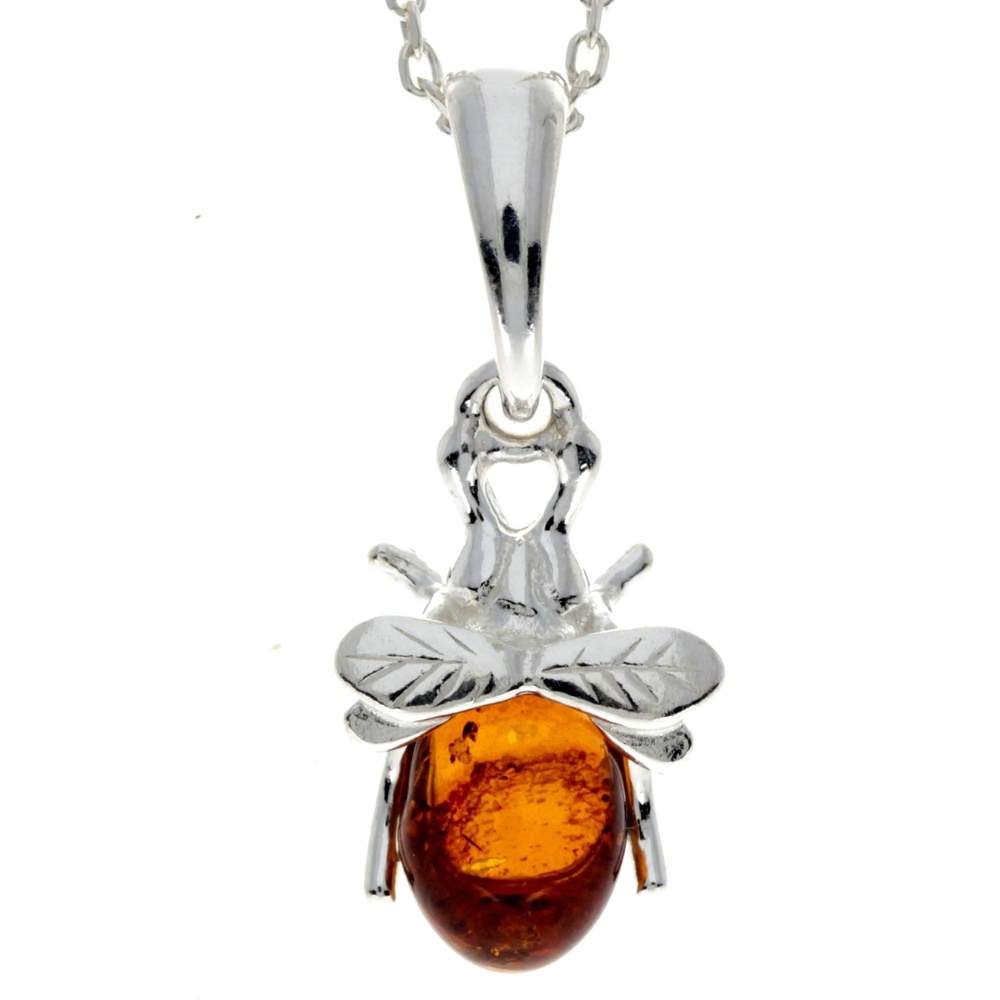925 Sterling Silver & Genuine Baltic Amber Fly Bee Pendant - GL356