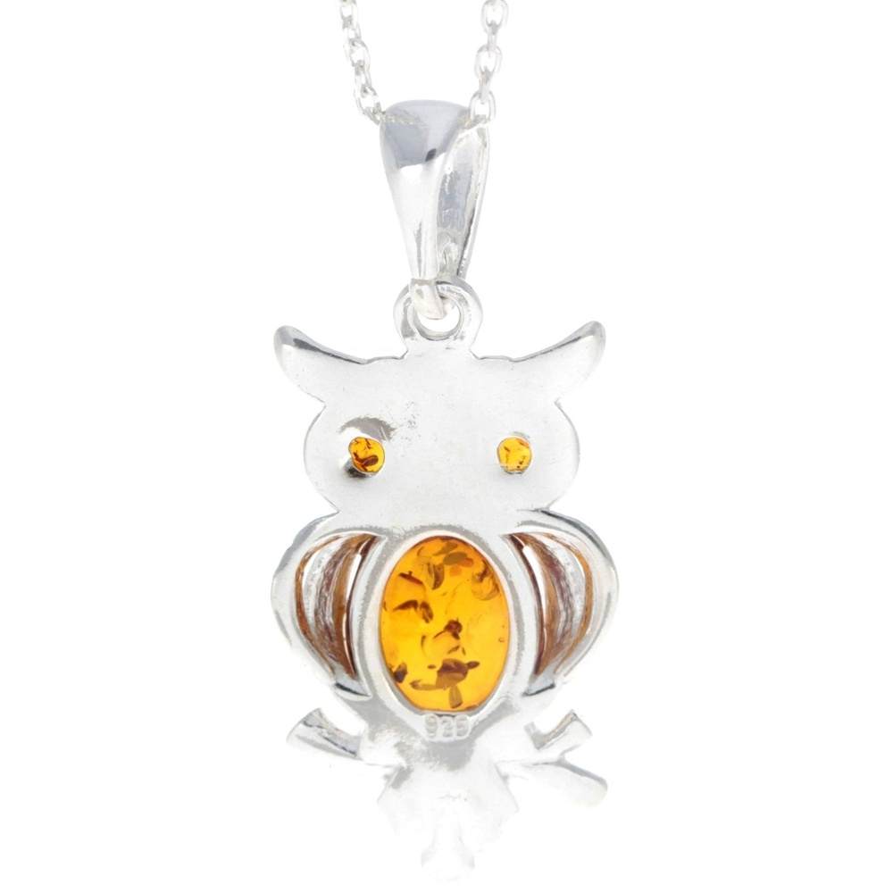 925 Sterling Silver & Baltic Amber Wise Owl Pendant - GL359