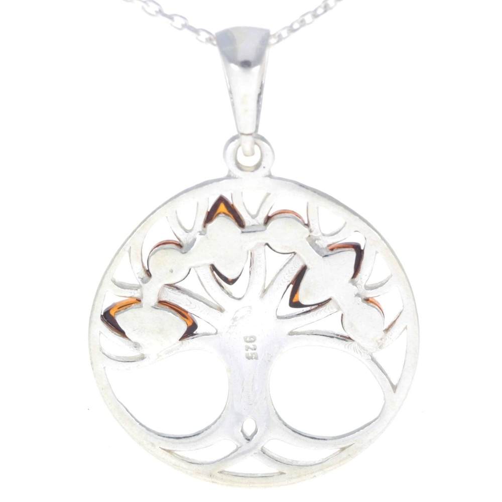 925 Sterling Silver Tree of Life with Genuine Baltic Amber Gemstones - GL363