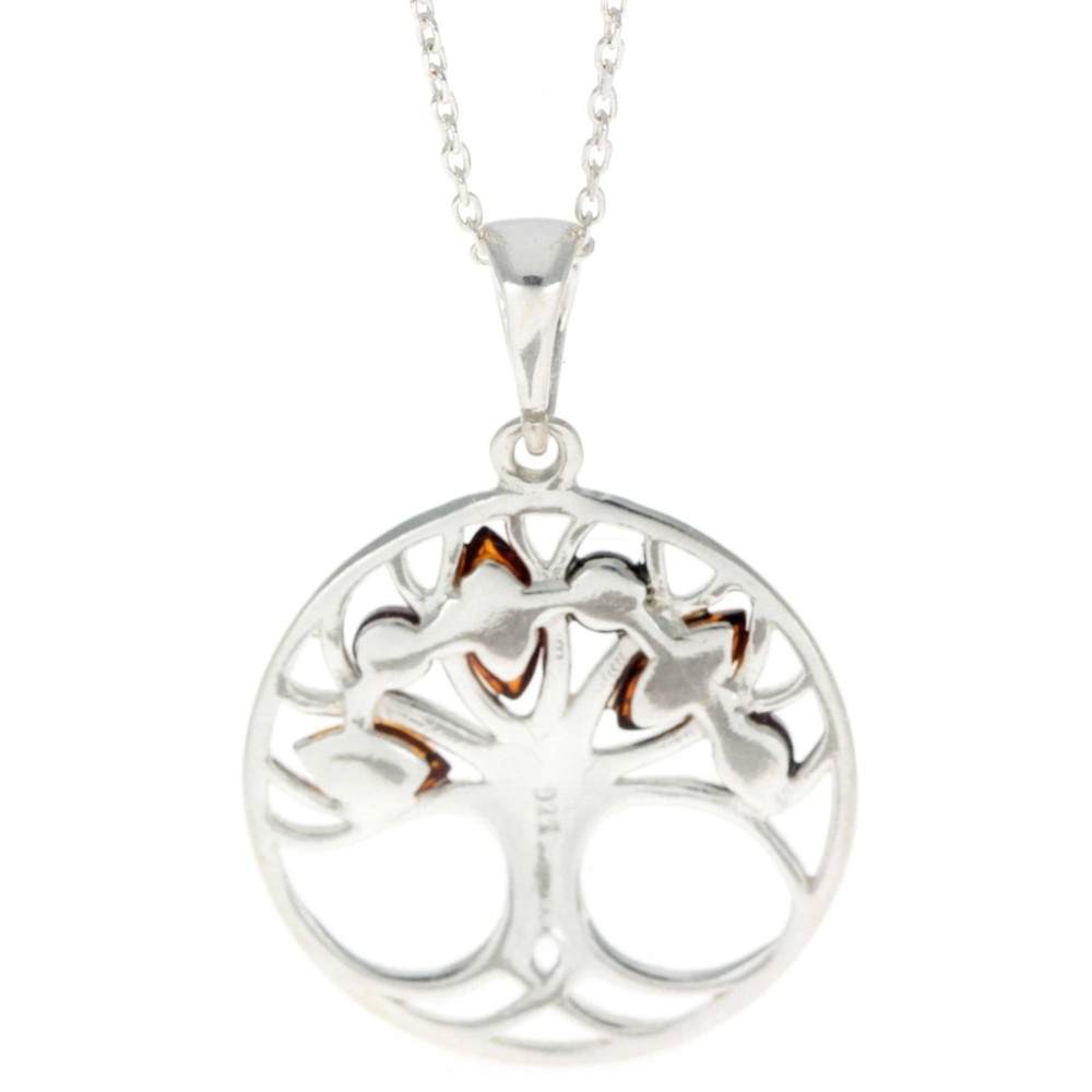 925 Sterling Silver Tree of Life with Genuine Baltic Amber Gemstones - GL363