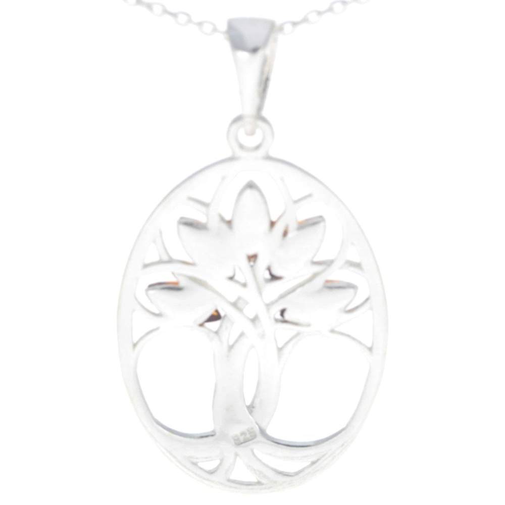 925 Sterling Silver & Baltic Amber Tree of Life Oval Pendant - GL364