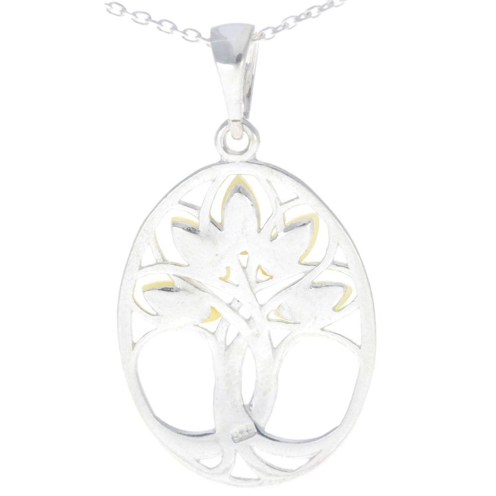 925 Sterling Silver & Baltic Amber Tree of Life Oval Pendant - GL364