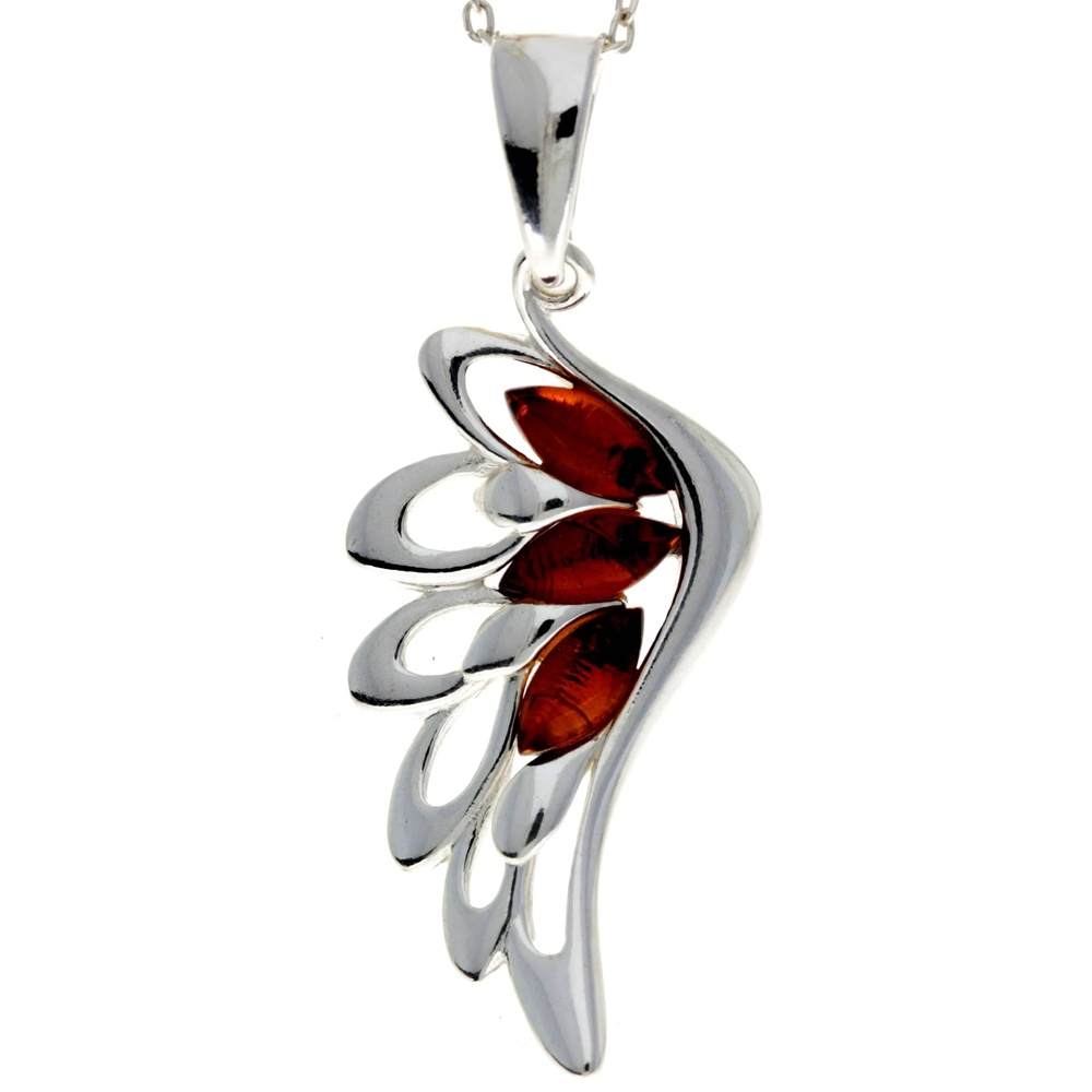 925 Sterling Silver Genuine Baltic Amber Lucky Angel Wing