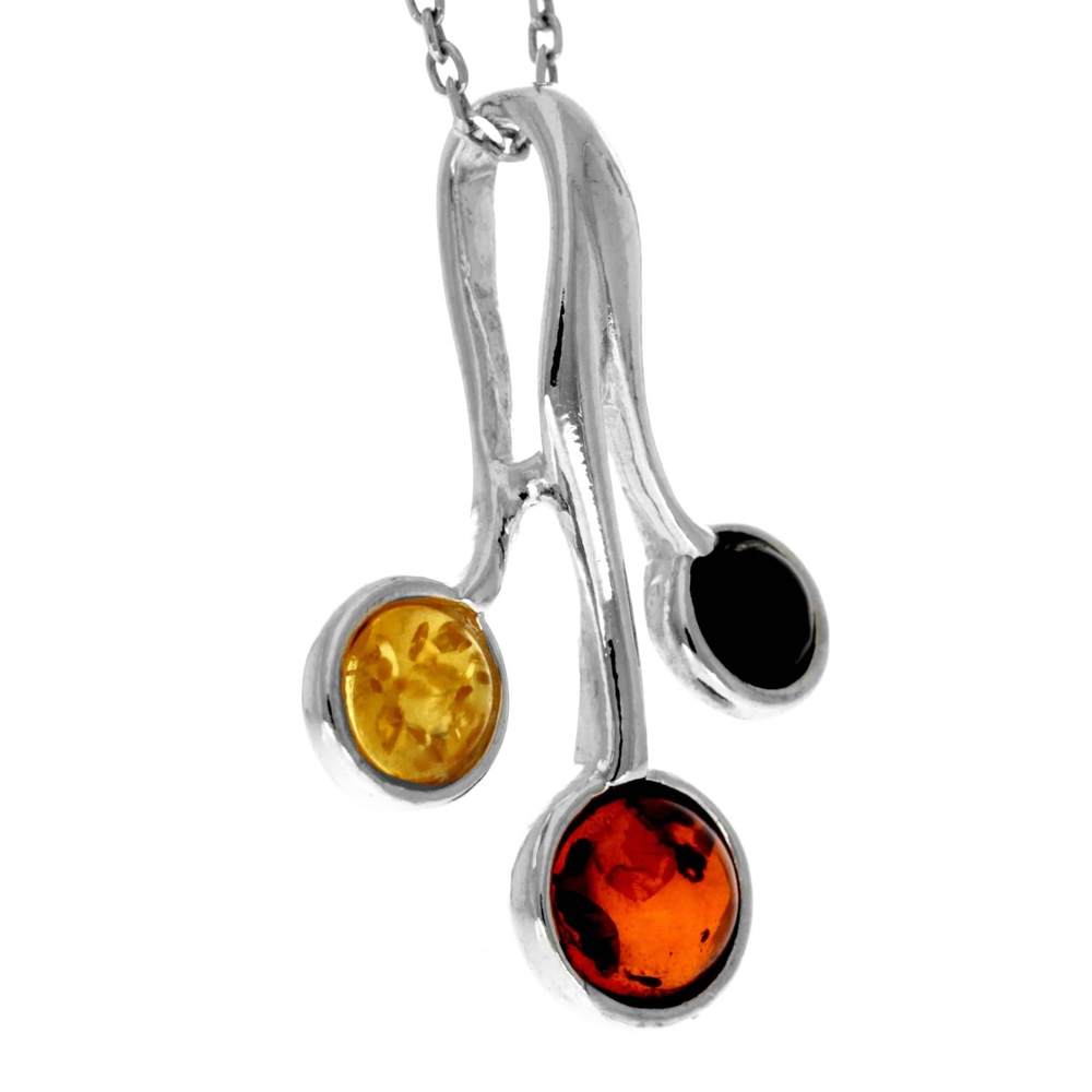 925 Sterling Silver & Genuine Baltic Amber Modern Pendant GL372