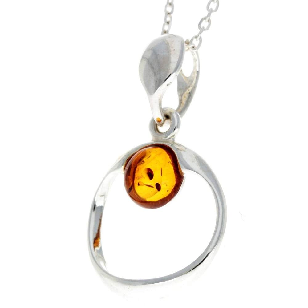 925 Sterling Silver & Genuine Baltic Amber Modern Pendant - GL375