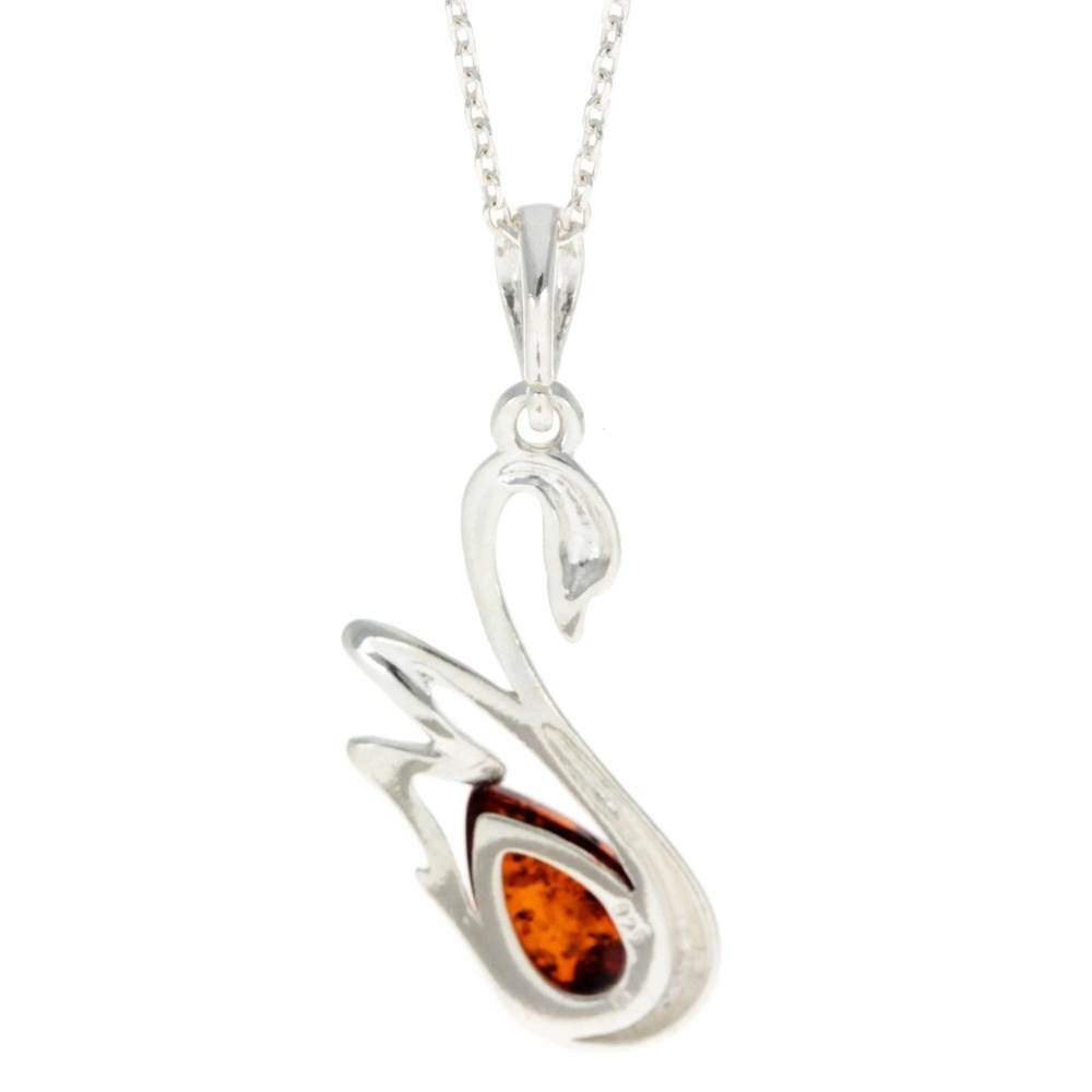 925 Sterling Silver & Genuine Baltic Amber Swan Pendant - GL378