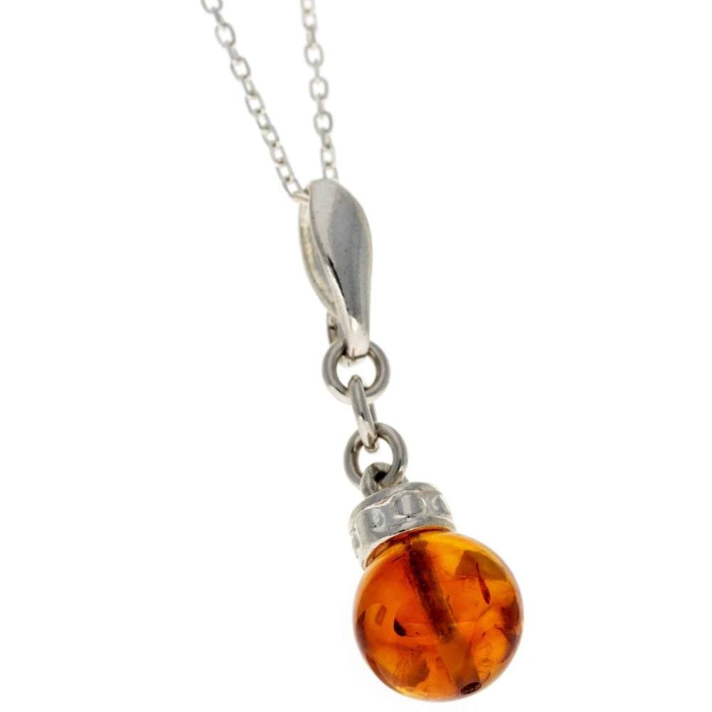 925 Sterling Silver & Genuine Baltic Amber Ball Modern Pendant - GL380