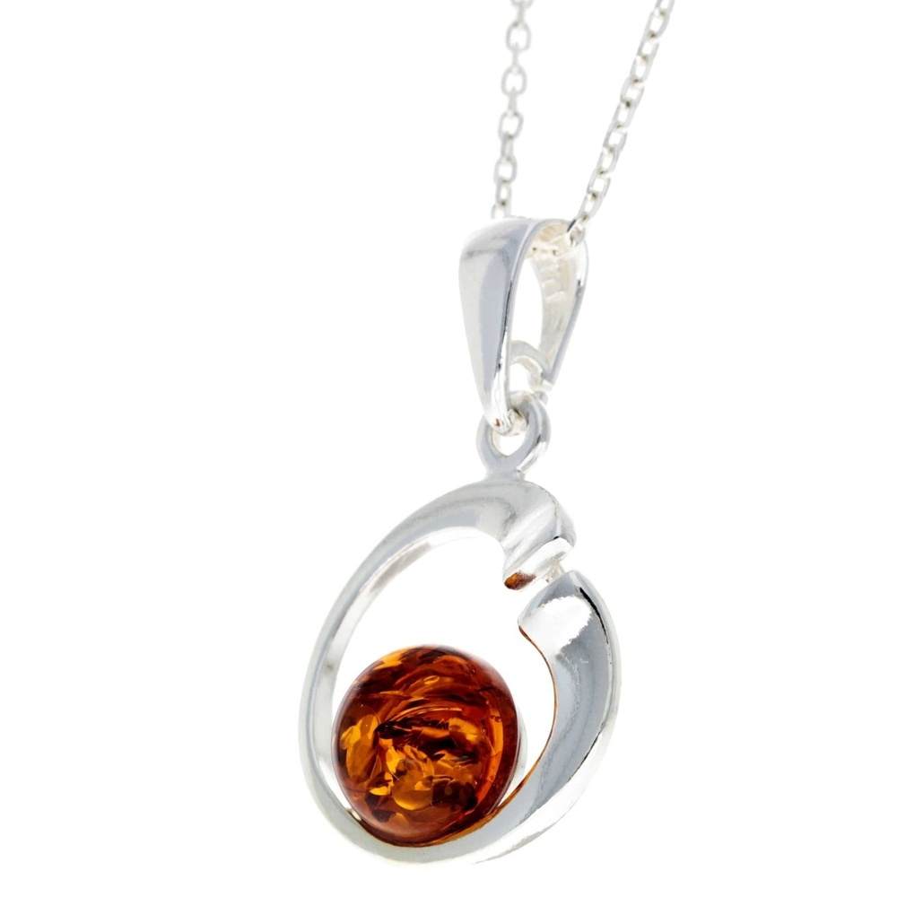 925 Sterling Silver Modern Pendant with Baltic Amber - GL382