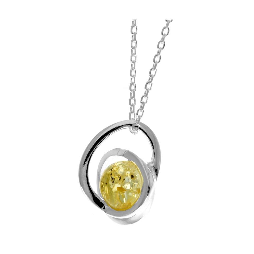925 Sterling Silver & Genuine Baltic Amber Modern Pendant - GL389
