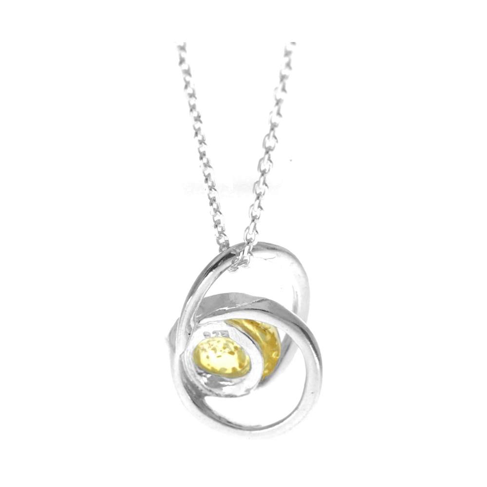 925 Sterling Silver & Genuine Baltic Amber Modern Pendant - GL389