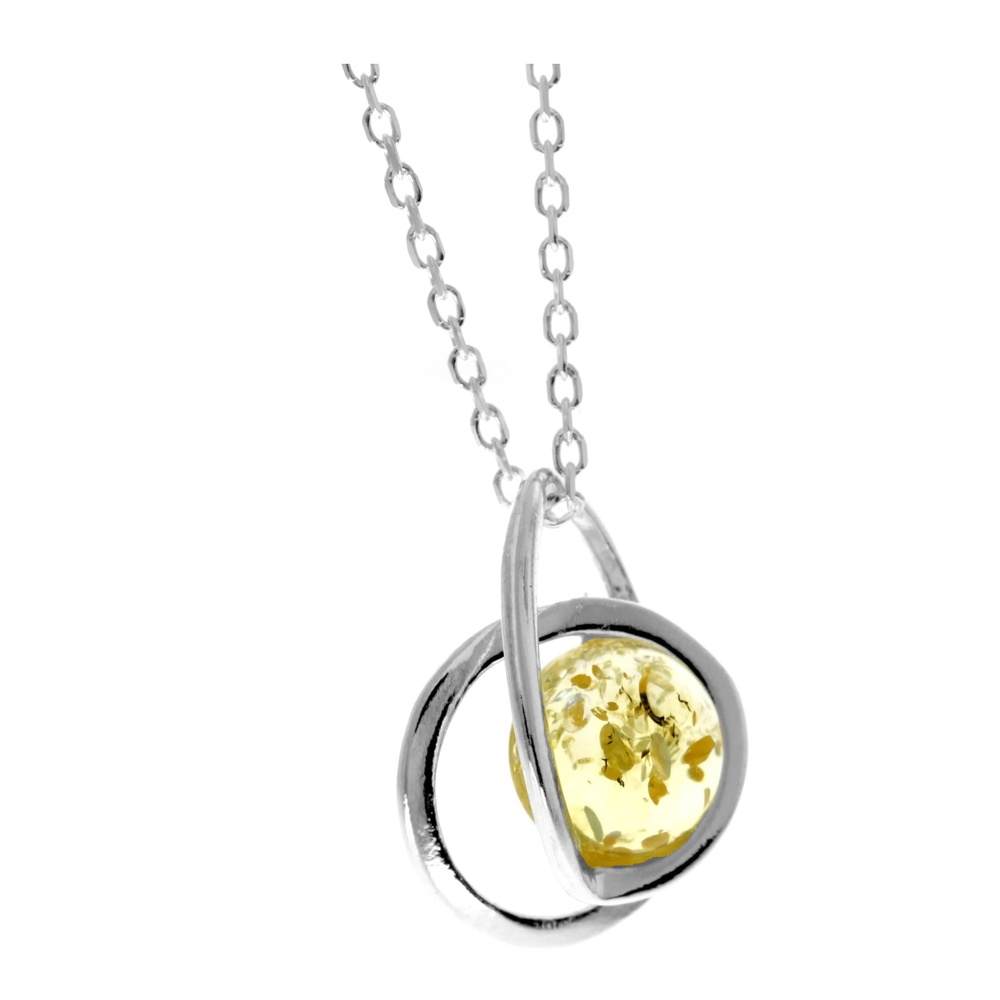 925 Sterling Silver & Genuine Baltic Amber Modern Pendant - GL389