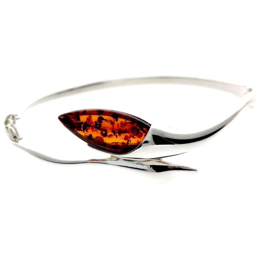 925 Sterling Silver & Baltic Amber Modern Solid Bangle - GL518
