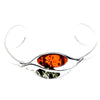 925 Sterling Silver & Baltic Amber Modern 2 Stones Solid Bangle - GL519
