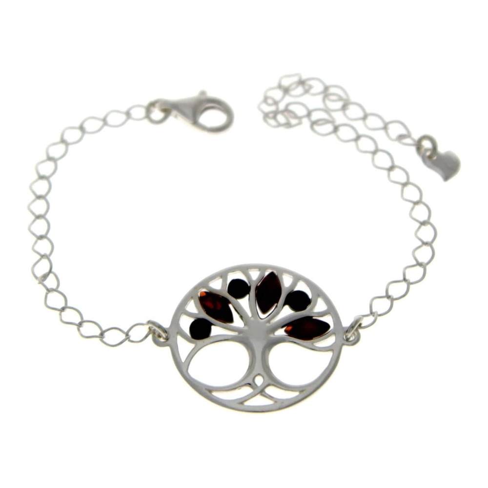 Tree of Life Adjustable 925 Sterling Silver Bracelet with Amber - GL535