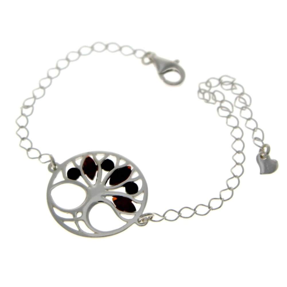 Tree of Life Adjustable 925 Sterling Silver Bracelet with Amber - GL535