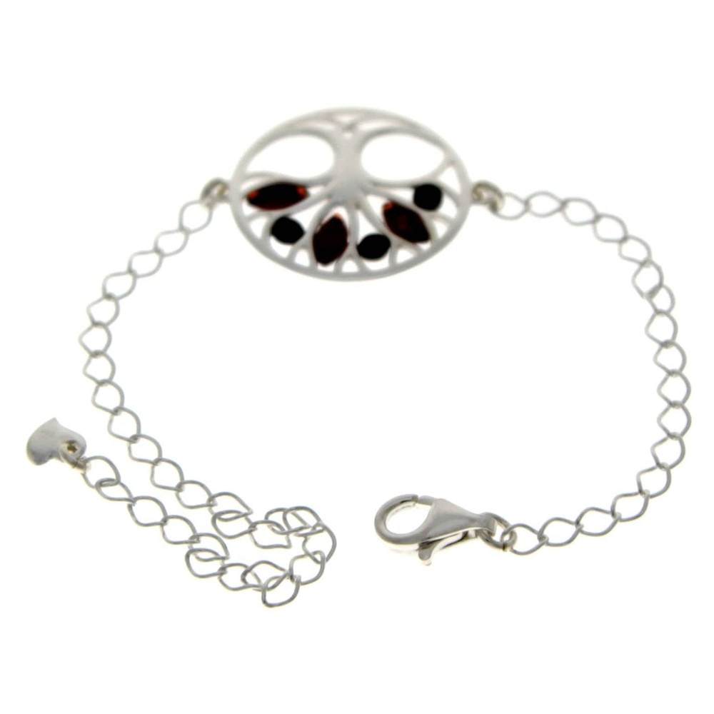 Tree of Life Adjustable 925 Sterling Silver Bracelet with Amber - GL535