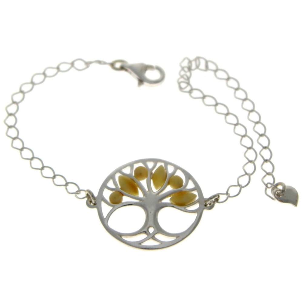 Tree of Life Adjustable 925 Sterling Silver Bracelet with Amber - GL535