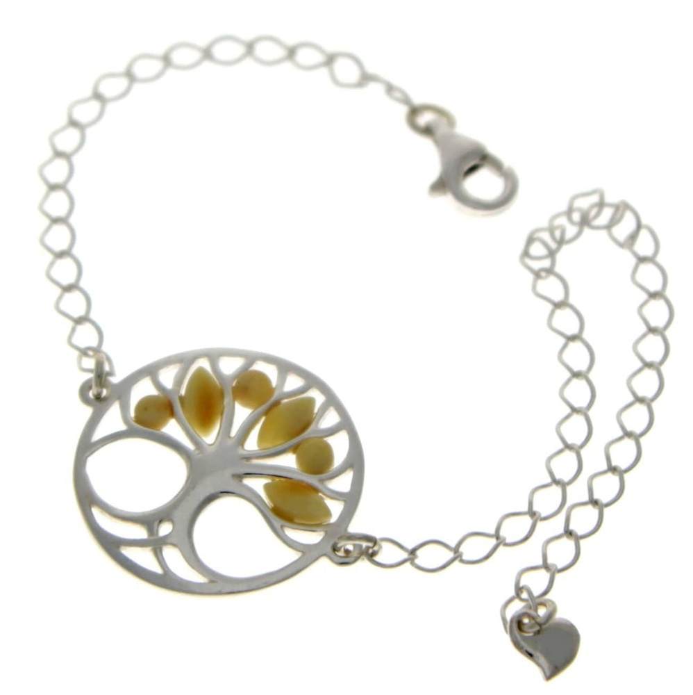 Tree of Life Adjustable 925 Sterling Silver Bracelet with Amber - GL535