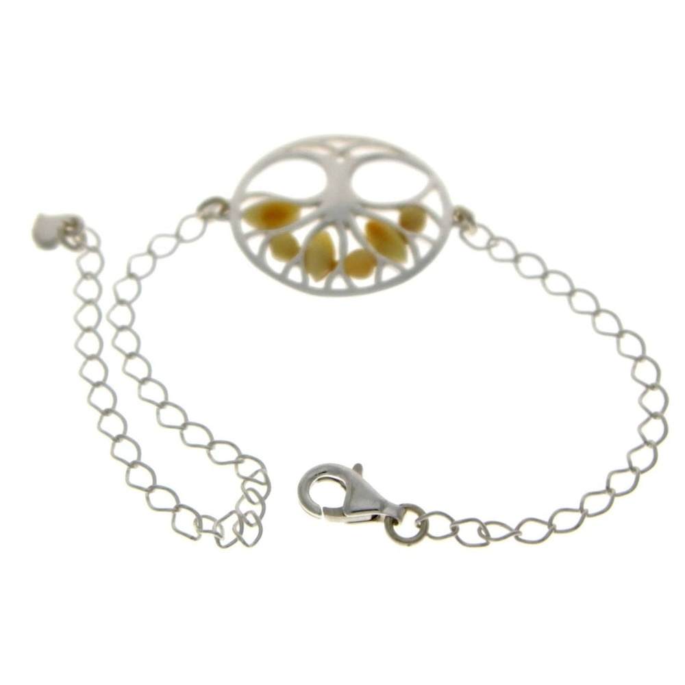 Tree of Life Adjustable 925 Sterling Silver Bracelet with Amber - GL535