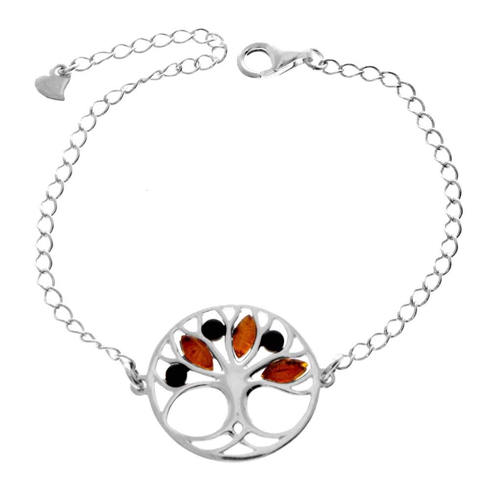 Tree of Life Adjustable 925 Sterling Silver Bracelet with Amber - GL535