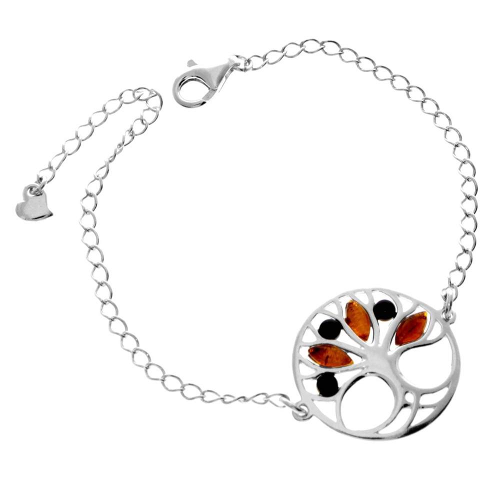 Tree of Life Adjustable 925 Sterling Silver Bracelet with Amber - GL535